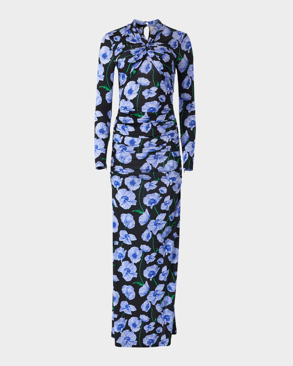 Twisted-Neck Long-Sleeve Gown